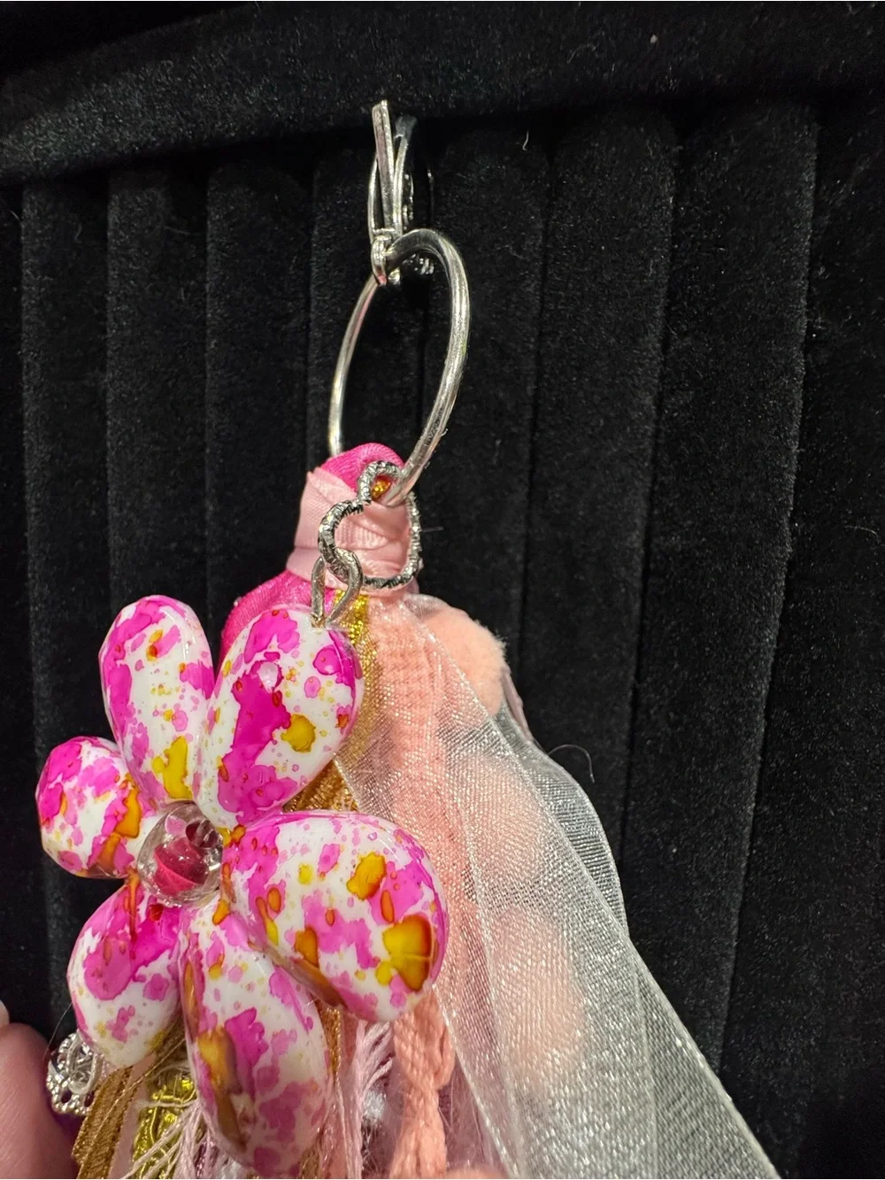 Pink Floral Tassel Keychain Bag Charm